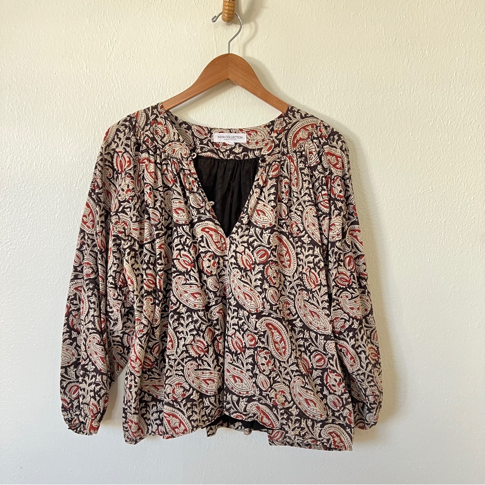 Emerson Fry Olympia Blouse Paisley Black + Clay Satin - Picture 3 of 11